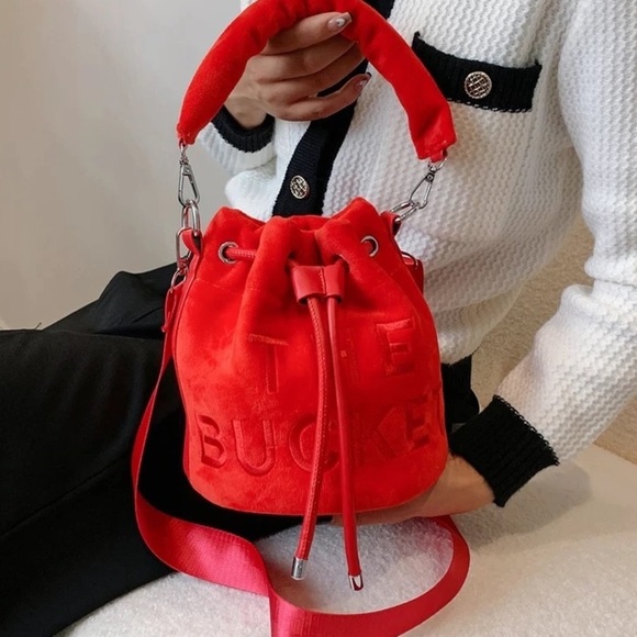 - RED SOFT MINI HOBO Bucket Bag 4 Women with Crossbody Strap & Drawstring bag - Picture 2 of 8